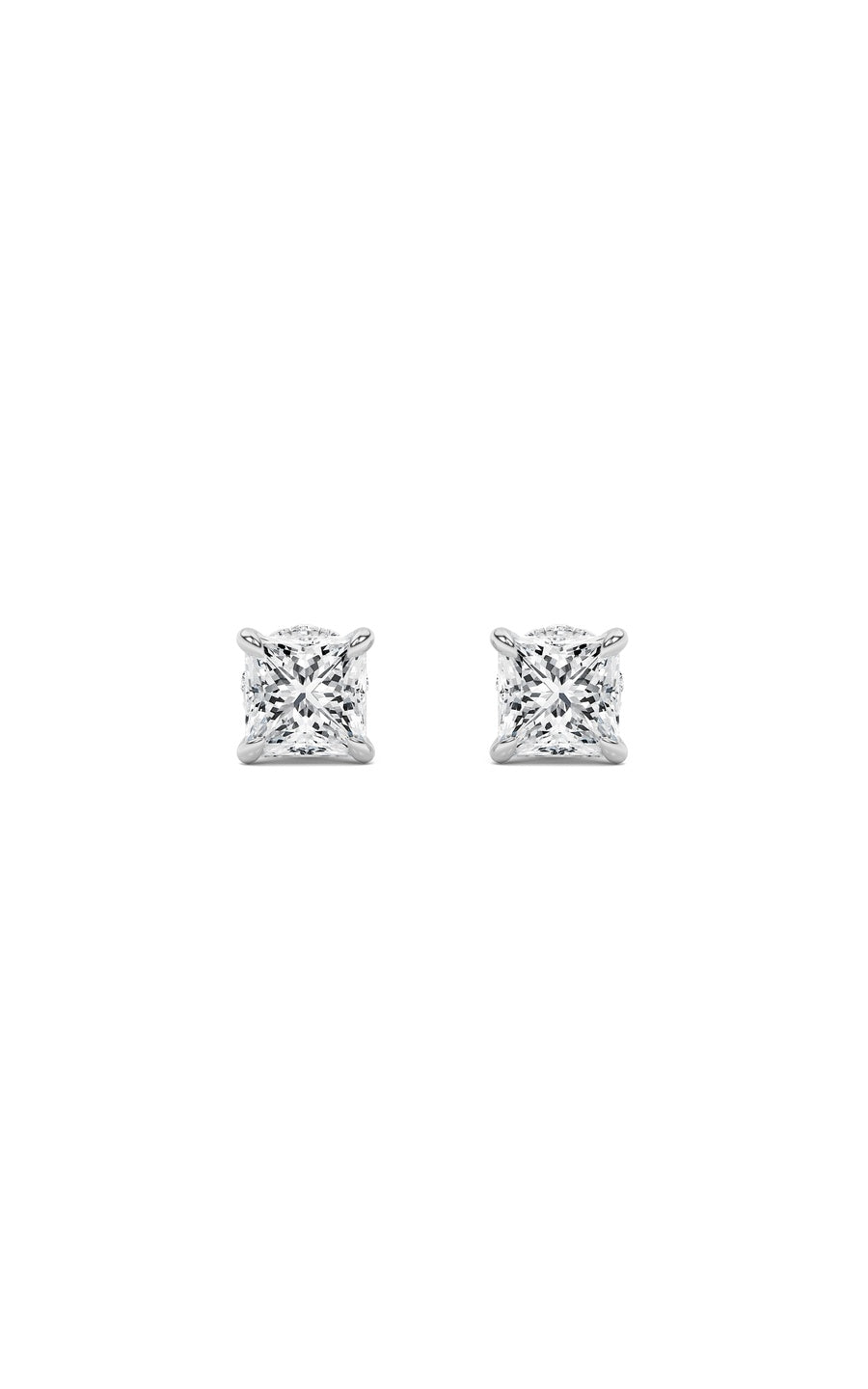 3Cttw Princess Shaped Lab Grown Diamond (F/VS) Hidden Halo Stud Earrings in 14K Gold