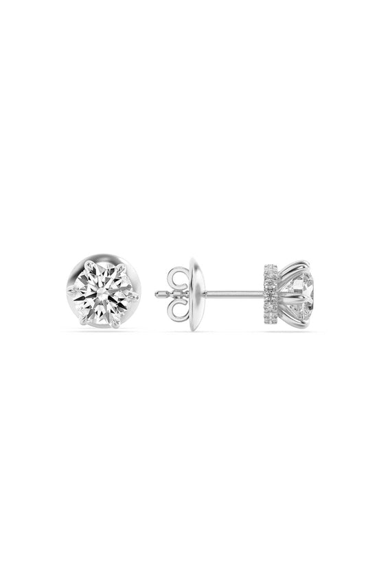 3Cttw Round Shaped Lab Grown Diamond (F/VS) HiddenHalo Stud Earrings in 14K Gold