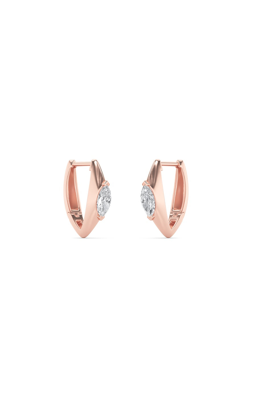 1Cttw Marquise Shaped Lab Grown Diamond (F/VS) Solitaire Huggie  Earrings in 14K Gold