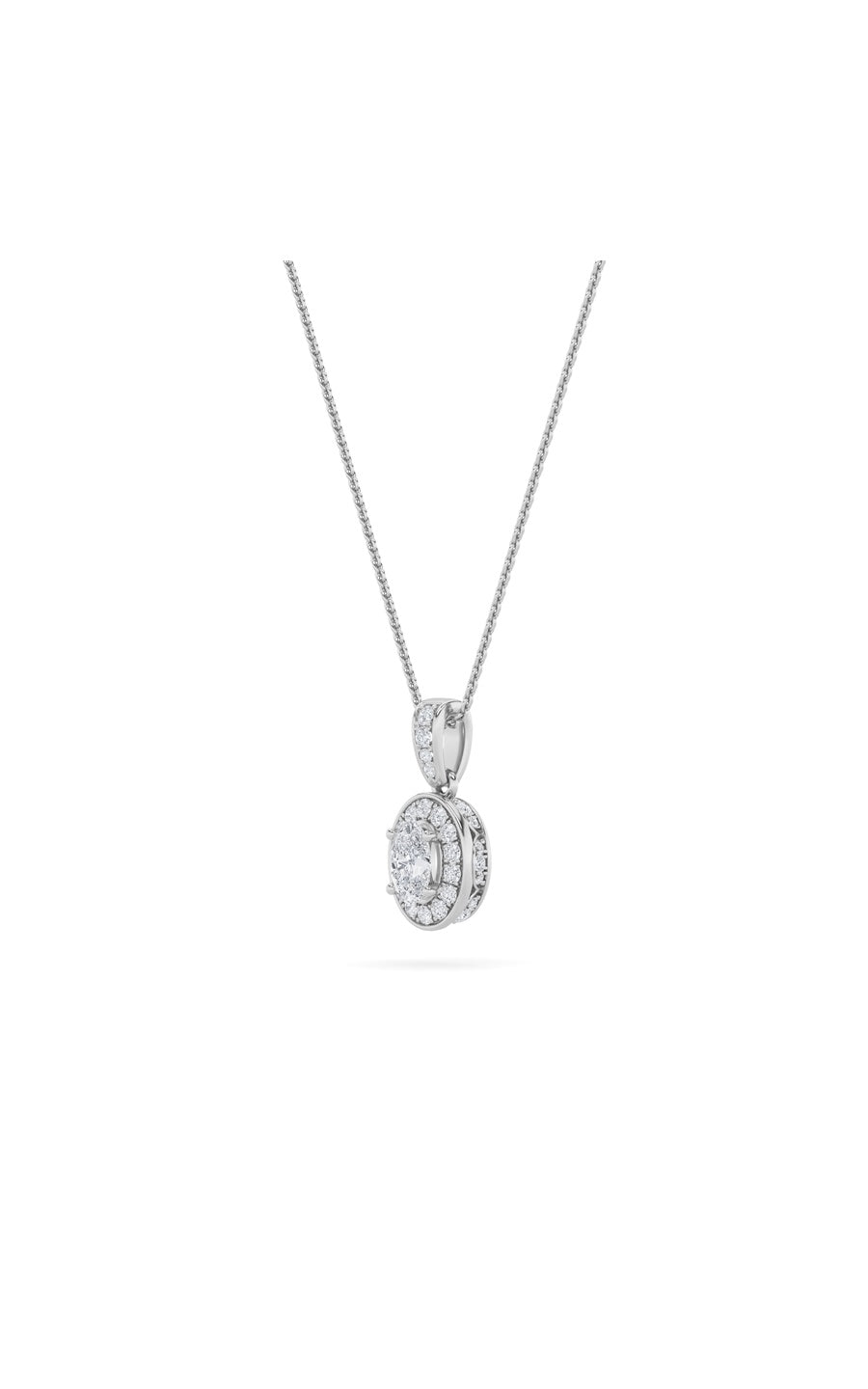 1.25Cttw Oval Shaped Lab Grown Diamond (F/VS) HaloPendant in 14K Gold