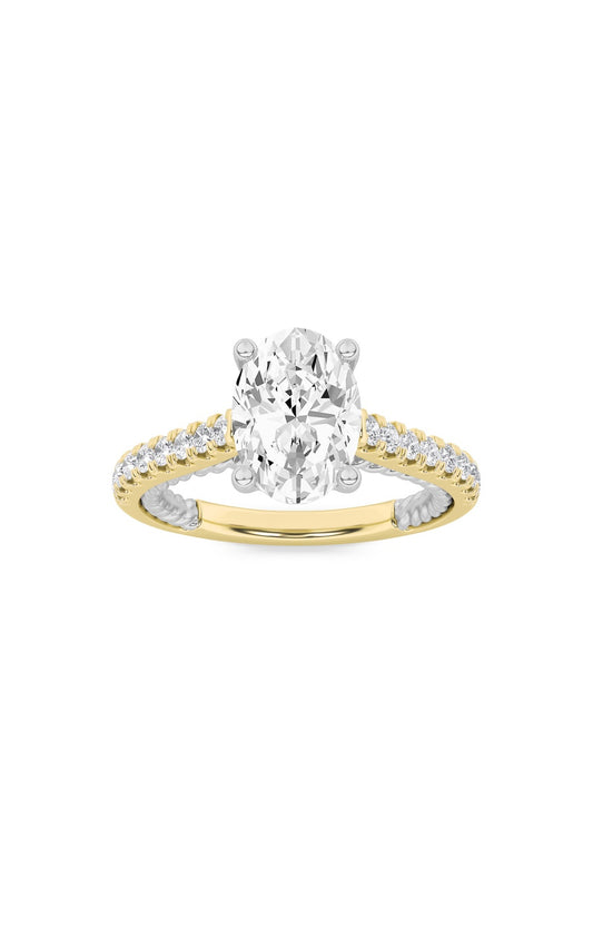 2Cttw Oval Shaped Lab Grown Diamond (F/VS) Two Tone Accented Rope Design Engagement Ring in 14K Gold