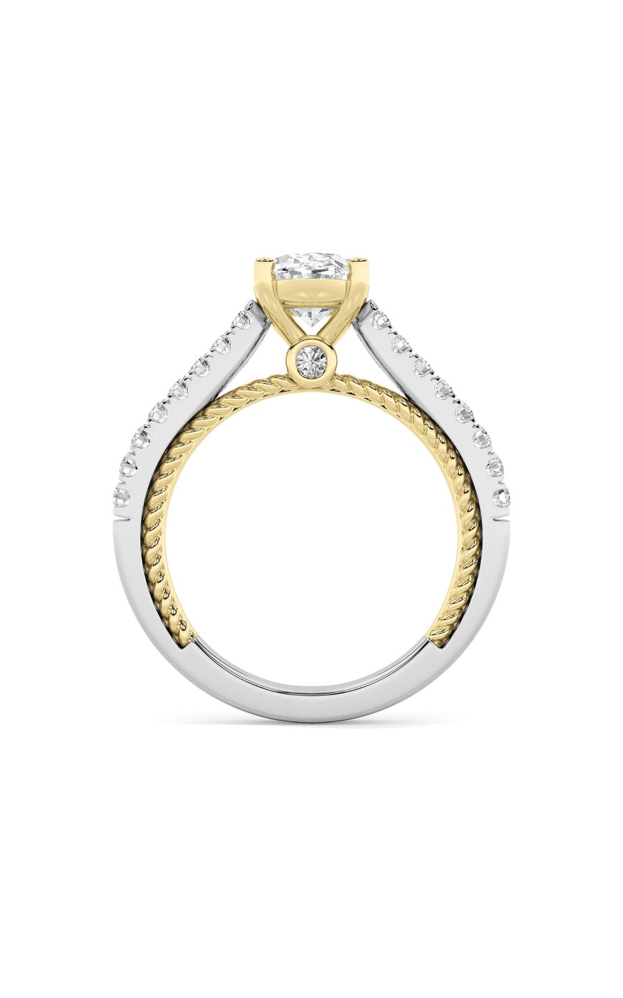 2Cttw Oval Shaped Lab Grown Diamond (F/VS) Two Tone Accented Rope Design Engagement Ring in 14K Gold
