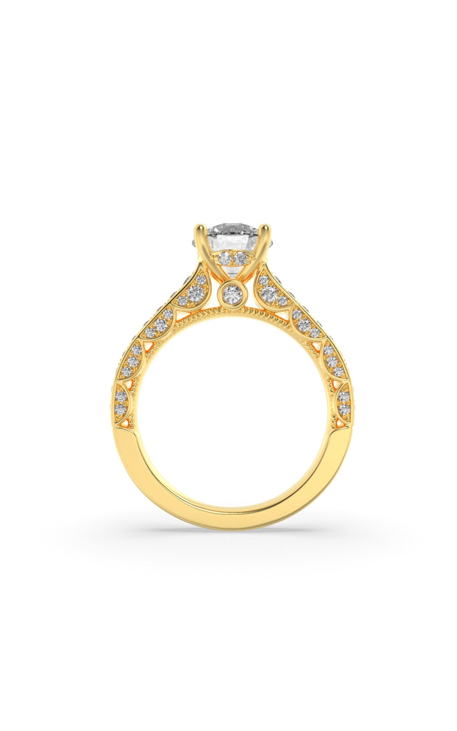 2Cttw Round Shaped Lab Grown Diamond (F/VS) Accented Engagement Ring in 14K Gold