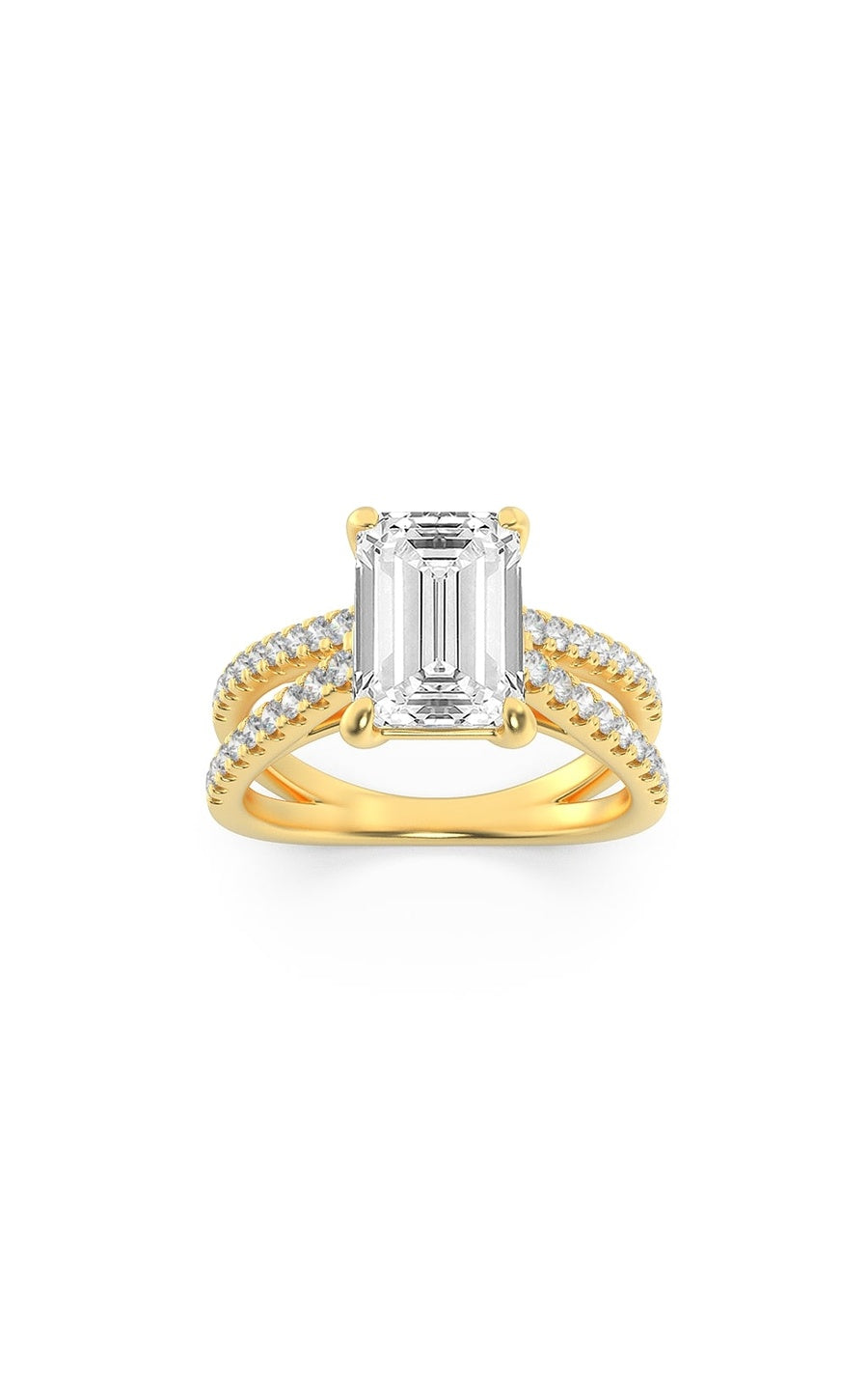 2Cttw Emerald Shaped Lab Grown Diamond (F/VS) Cross Shank Accented Engagement Ring in 14K Gold