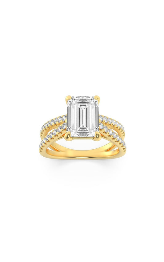 2Cttw Emerald Shaped Lab Grown Diamond (F/VS) Cross Shank Accented Engagement Ring in 14K Gold