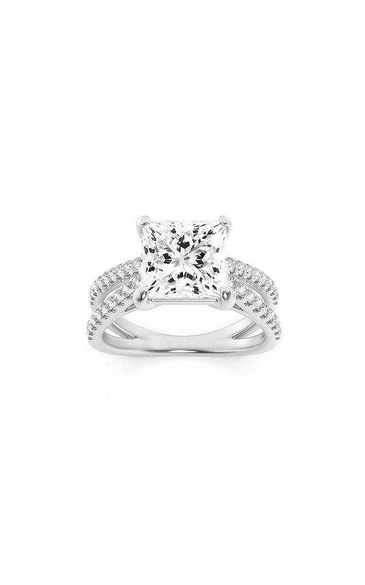 2Cttw Princess Shaped Lab Grown Diamond (F/VS) Cross Shank Accented Engagement Ring in 14K Gold