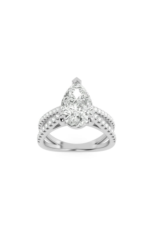 2Cttw Pear Shaped Lab Grown Diamond (F/VS) Cross Shank Accented Engagement Ring in 14K Gold