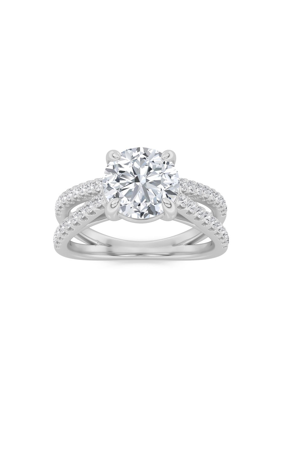 2Cttw Round Shaped Lab Grown Diamond (F/VS) CrossShank Accented Engagement Ring in 14K Gold