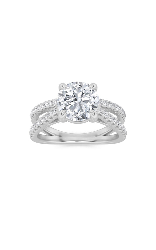 2Cttw Round Shaped Lab Grown Diamond (F/VS) CrossShank Accented Engagement Ring in 14K Gold