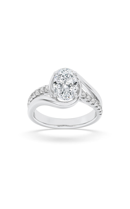 2Cttw Oval Shaped Lab Grown Diamond (G/VS) Swirl Shank Accented Engagement Ring in 14K Gold