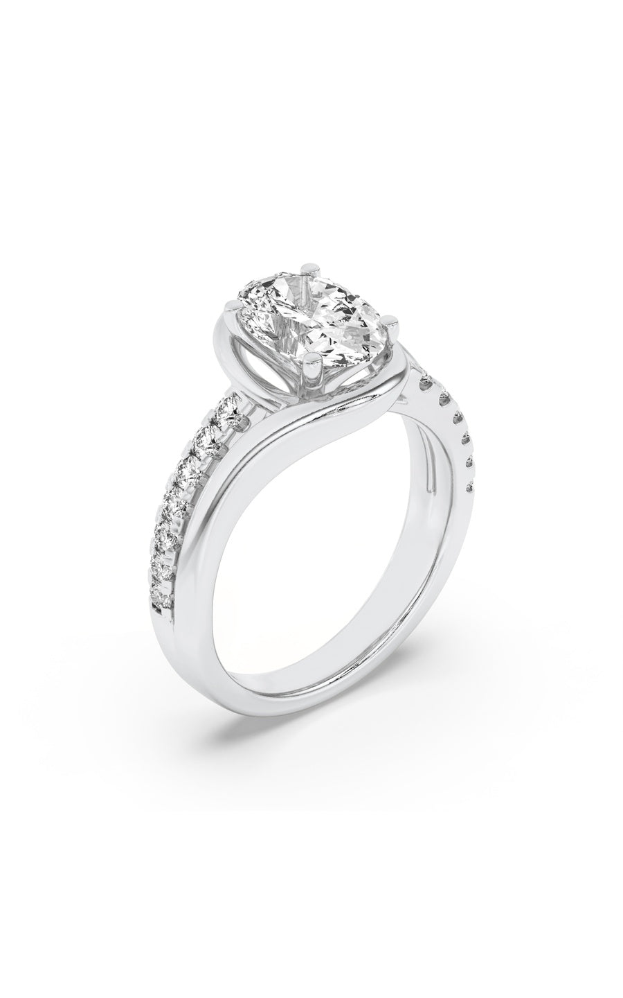 2Cttw Oval Shaped Lab Grown Diamond (G/VS) Swirl Shank Accented Engagement Ring in 14K Gold