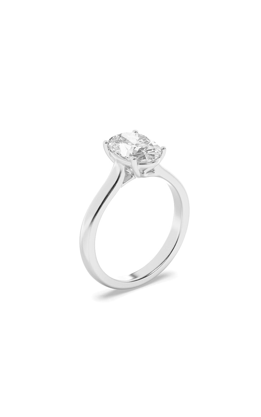 2Cttw Oval Shaped Lab Grown Diamond (F/VS) Plain Cathedral Trellis Shank Solitaire Engagement Ring in 14K Gold