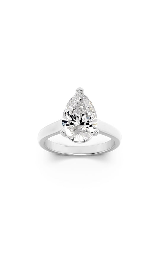 2Cttw Pear Shaped Lab Grown Diamond (F/VS) Plain Cathedral Trellis Shank Solitaire Engagement Ring in 14K Gold