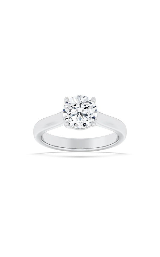 1.5Cttw Round Shaped Lab Grown Diamond (F/VS) Plain Cathedral Trellis Shank Solitaire Engagement Ring in 14K Gold
