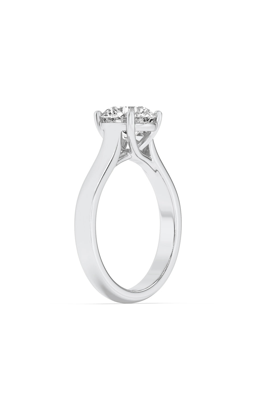1.5Cttw Round Shaped Lab Grown Diamond (F/VS) Plain Cathedral Trellis Shank Solitaire Engagement Ring in 14K Gold