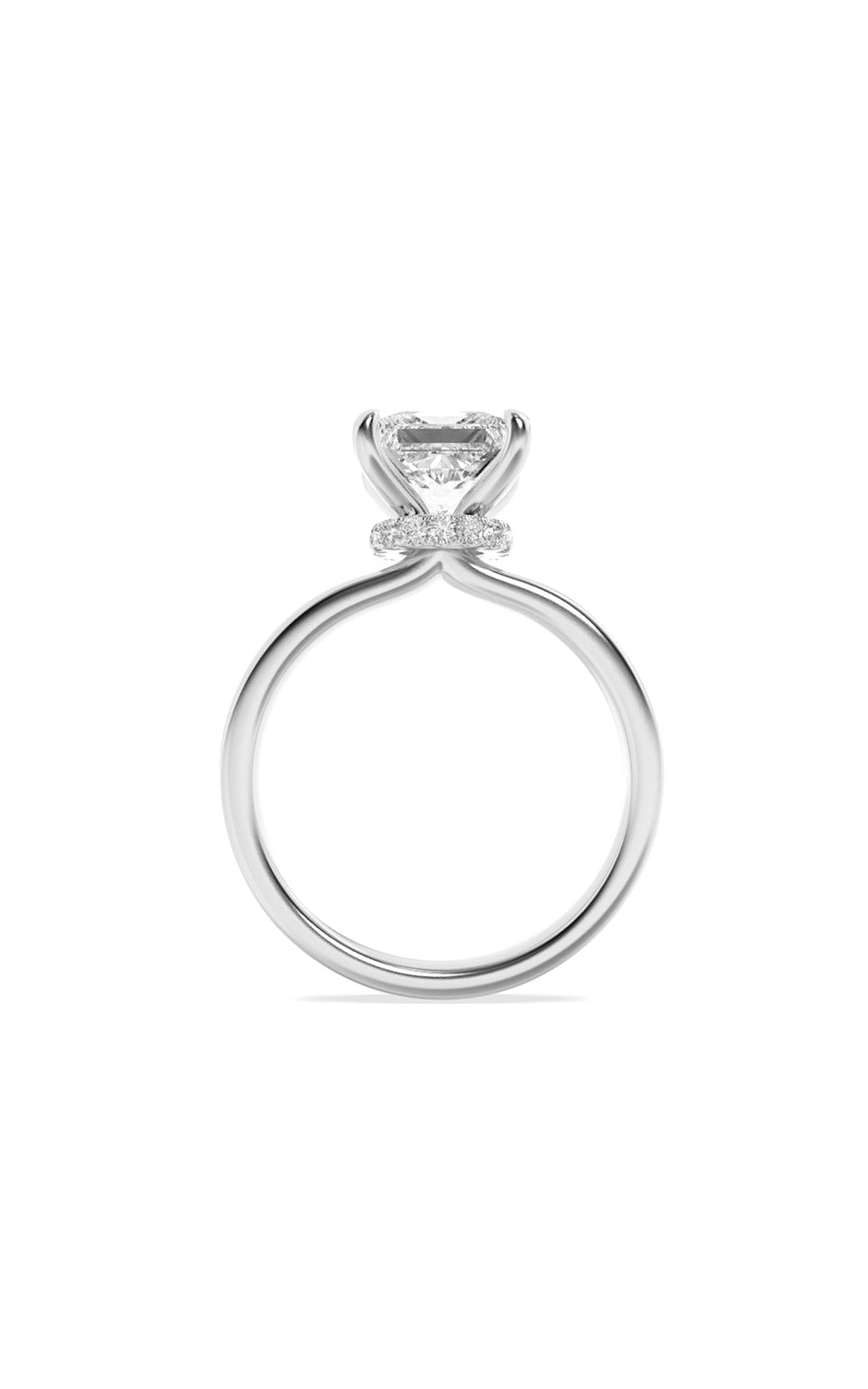 1Cttw Princess Shaped Lab Grown Diamond (F/VS) Hidden Halo Plain Shank Engagement Ring in 14K Gold
