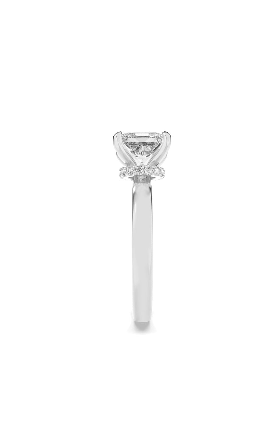 1Cttw Princess Shaped Lab Grown Diamond (F/VS) Hidden Halo Plain Shank Engagement Ring in 14K Gold