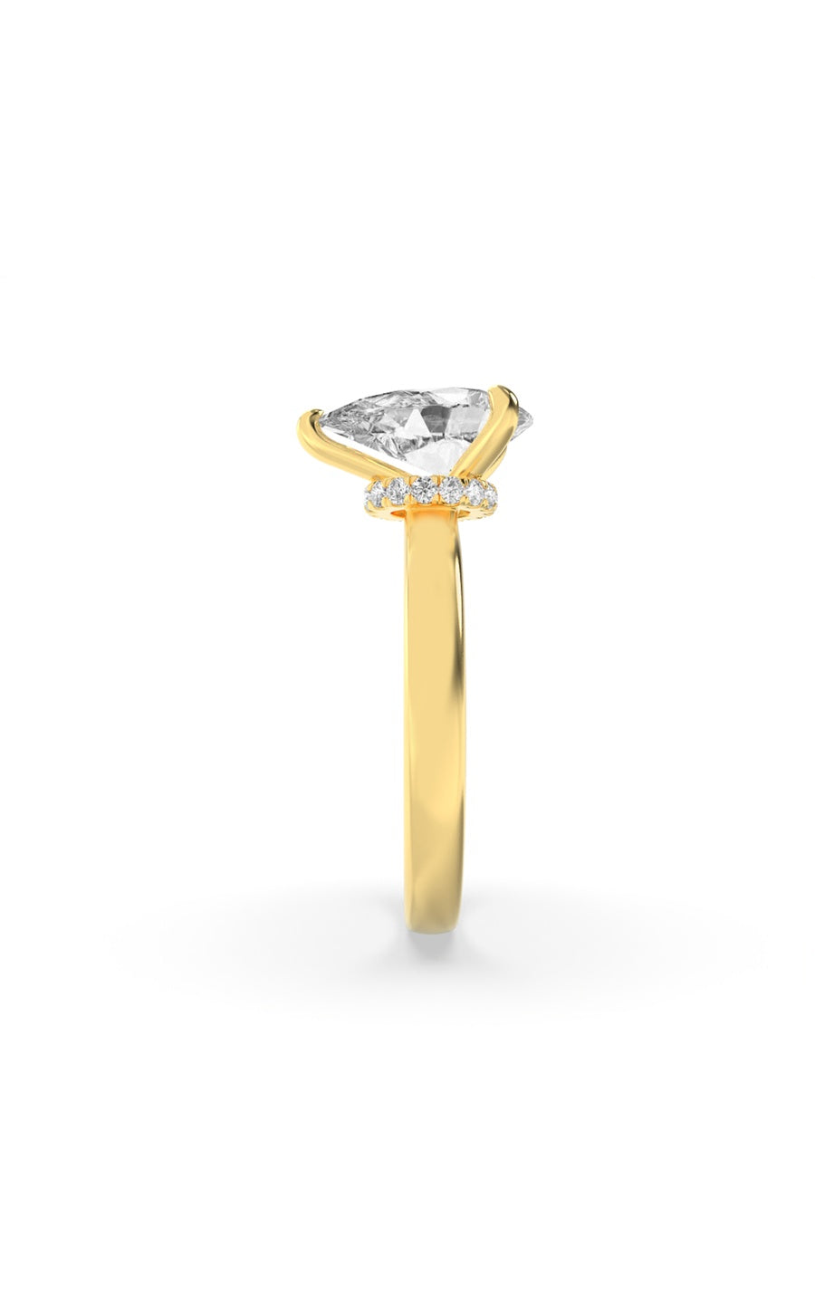 1Cttw Pear Shaped Lab Grown Diamond (F/VS) HiddenHalo Plain Shank Engagement Ring in 14K Gold