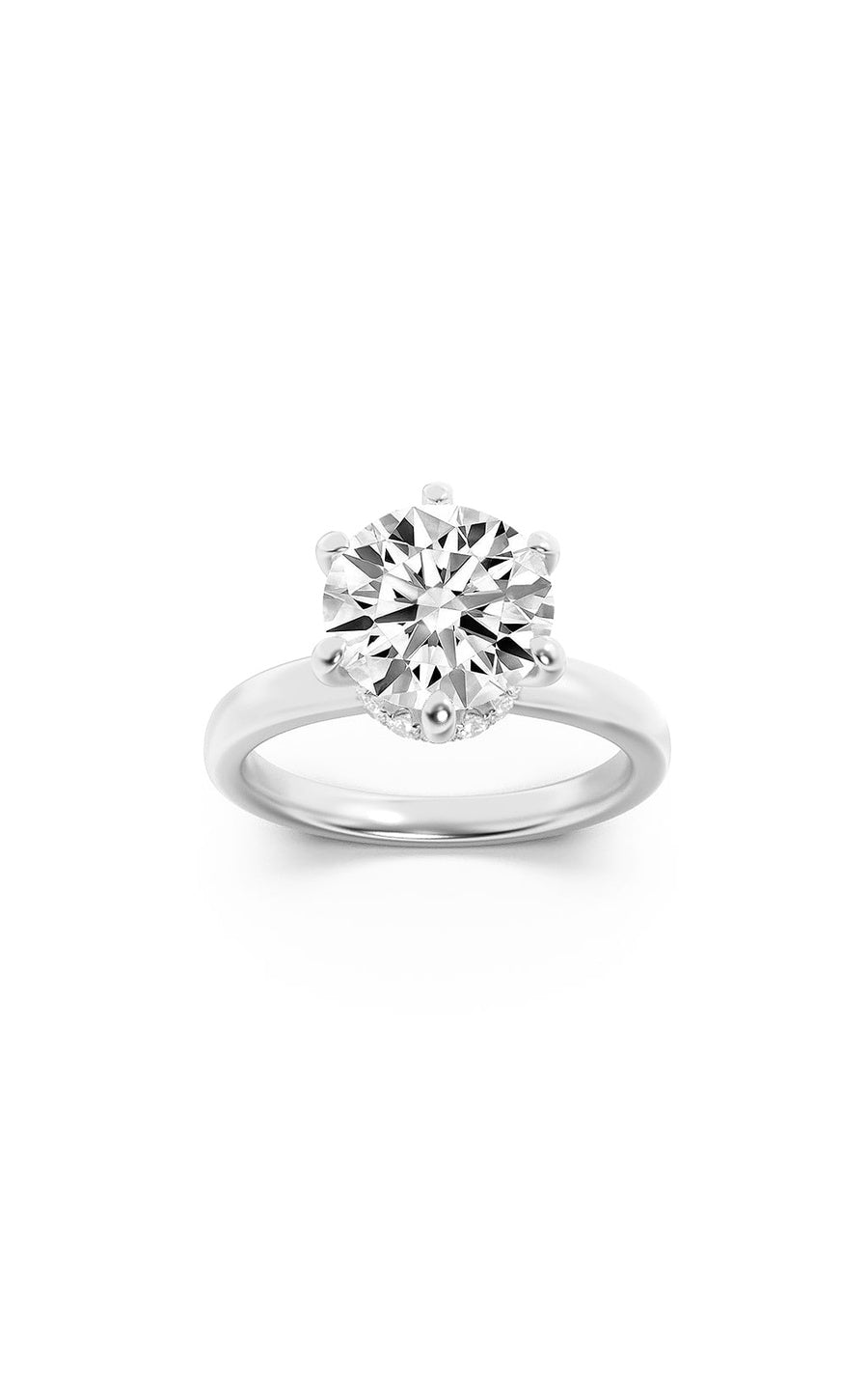 1Cttw Round Shaped Lab Grown Diamond (F/VS) HiddenHalo Plain Shank Engagement Ring in 14K Gold