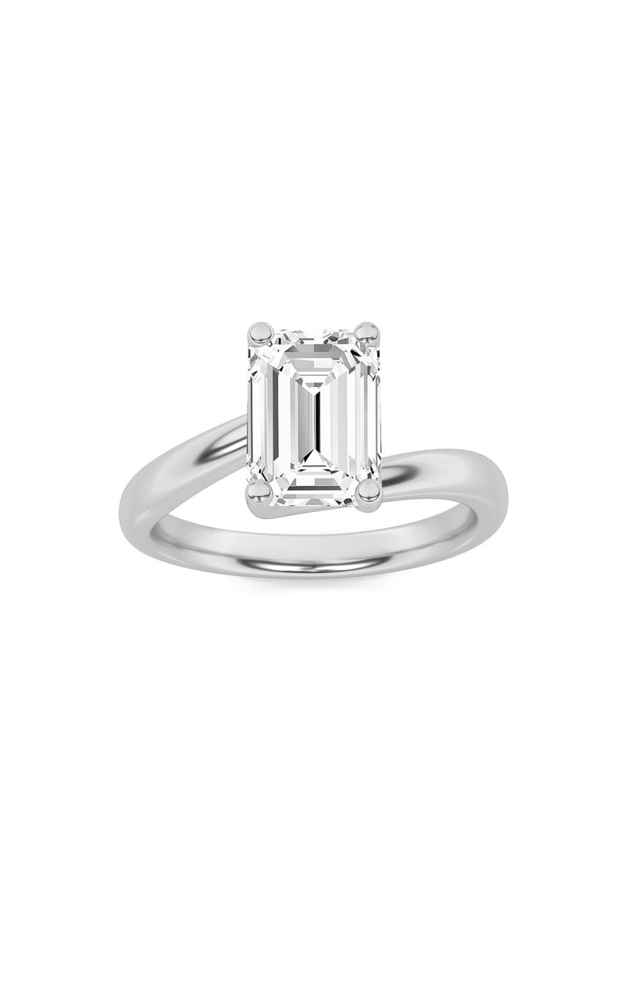 2Cttw Emerald Shaped Lab Grown Diamond (F/VS) Bypass Shank Engagement Ring in 14K Gold