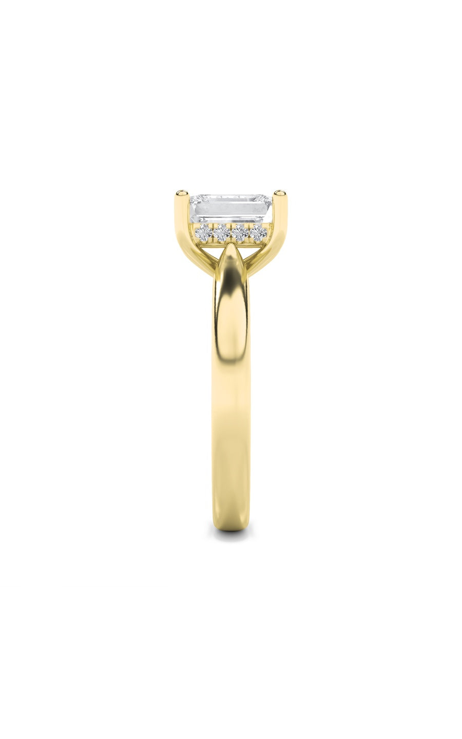 1Cttw Emerald Shaped Lab Grown Diamond (F/VS) Hidden Halo Cathedral Shank Engagement Ring in 14K Gold