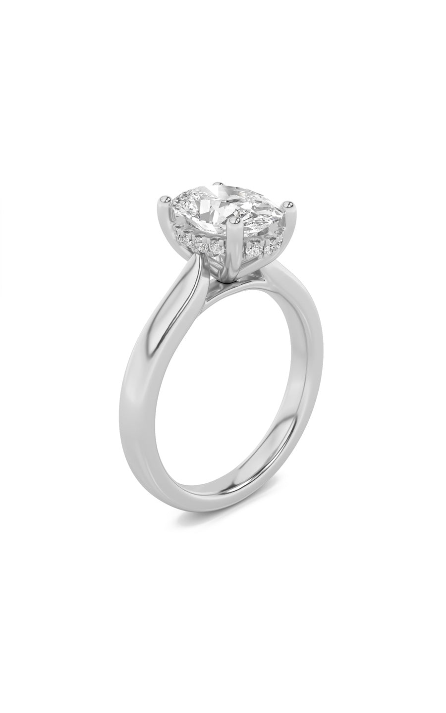 1.5Cttw Oval Shaped Lab Grown Diamond (F/VS) Hidden Halo Cathedral Shank Engagement Ring in 14K Gold