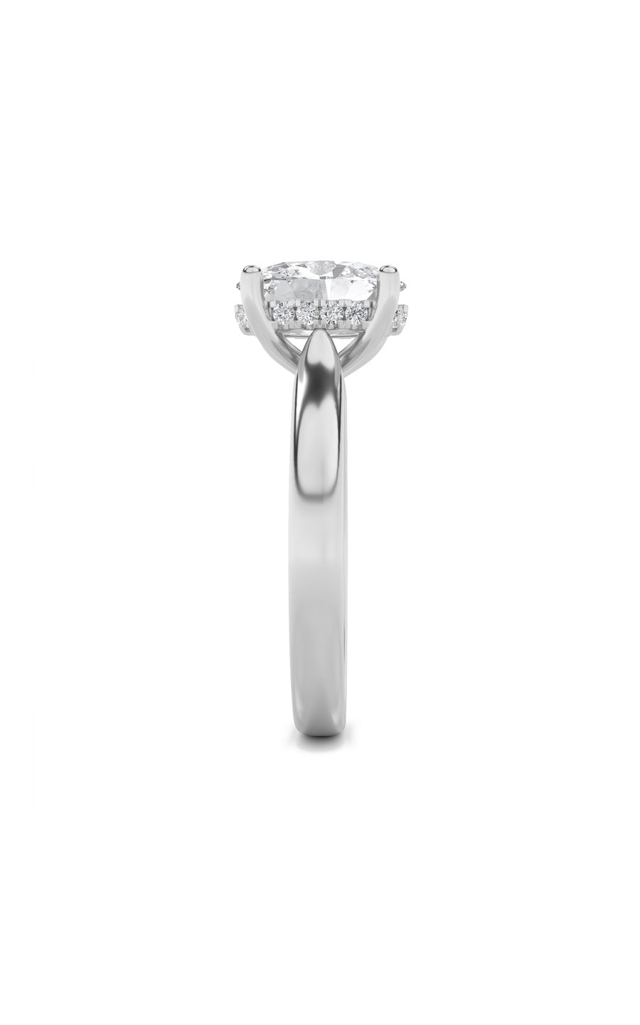 2Cttw Oval Shaped Lab Grown Diamond (F/VS) HiddenHalo Cathedral Shank Engagement Ring in 14K Gold