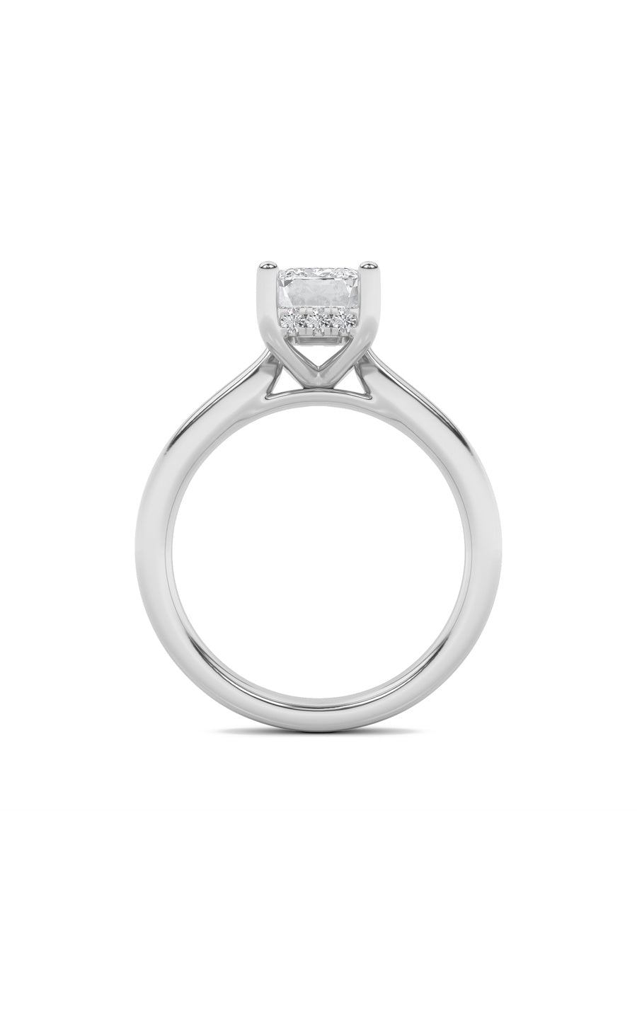 1Cttw Radiant Shaped Lab Grown Diamond (F/VS) Hidden Halo Cathedral Shank Engagement Ring in 14K Gold
