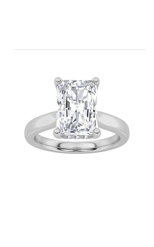 2Cttw Radiant Shaped Lab Grown Diamond (F/VS) Hidden Halo Cathedral Shank Engagement Ring in 14K Gold