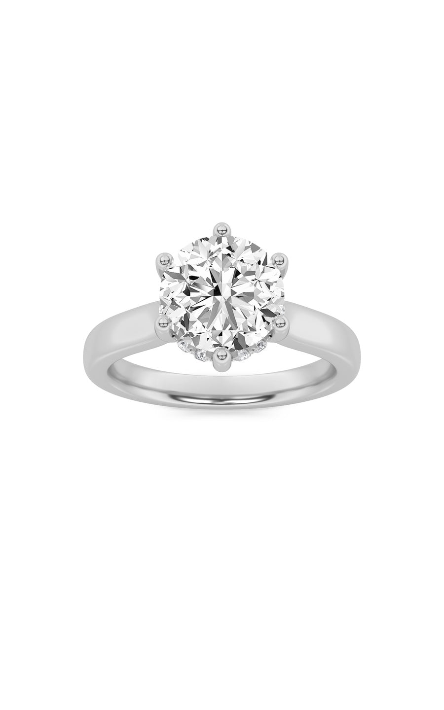 1Cttw Round Shaped Lab Grown Diamond (F/VS) HiddenHalo Cathedral Shank Engagement Ring in 14K Gold