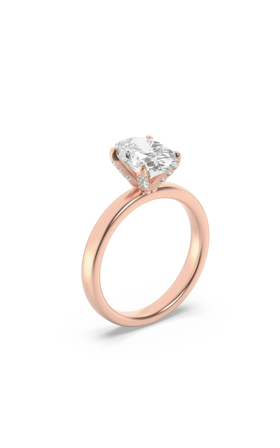 2Cttw Oval Shaped Lab Grown Diamond (F/VS) HiddenHalo Petite Shank Ring in 14K Gold