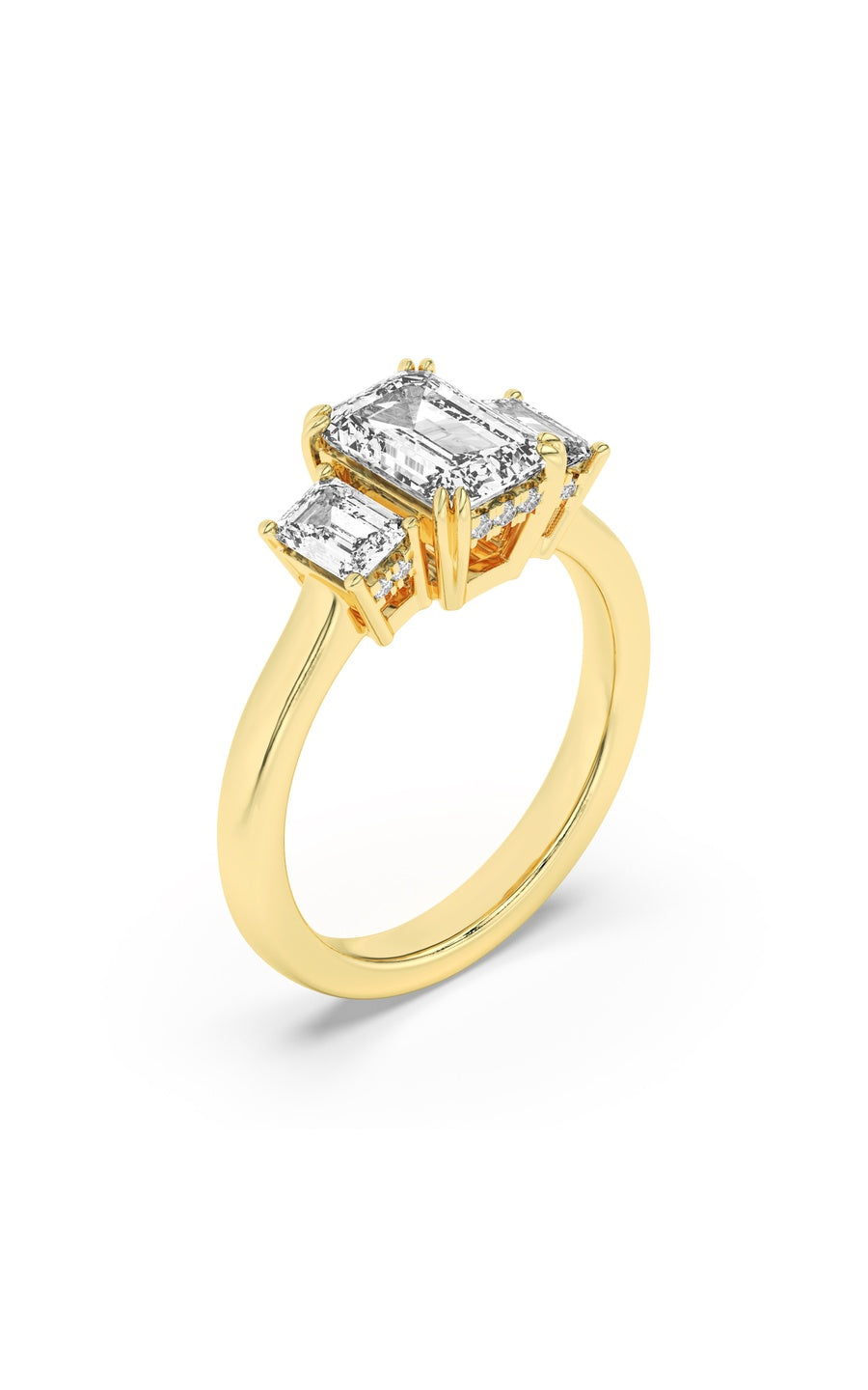 3Cttw Emerald Shaped Lab Grown Diamond (F/VS) Three Stone Accented Ring in 14K Gold