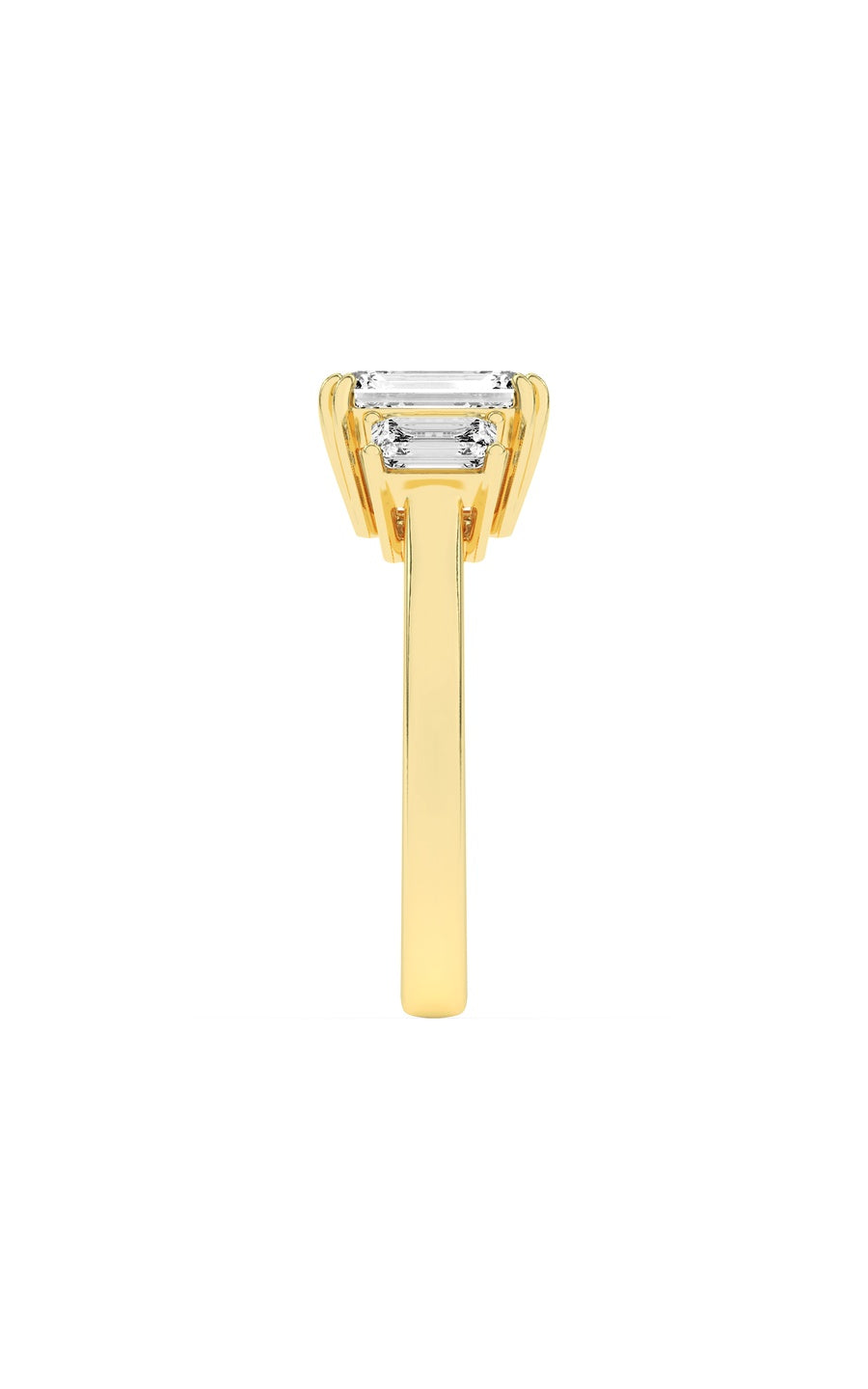 3Cttw Emerald Shaped Lab Grown Diamond (F/VS) Three Stone Accented Ring in 14K Gold