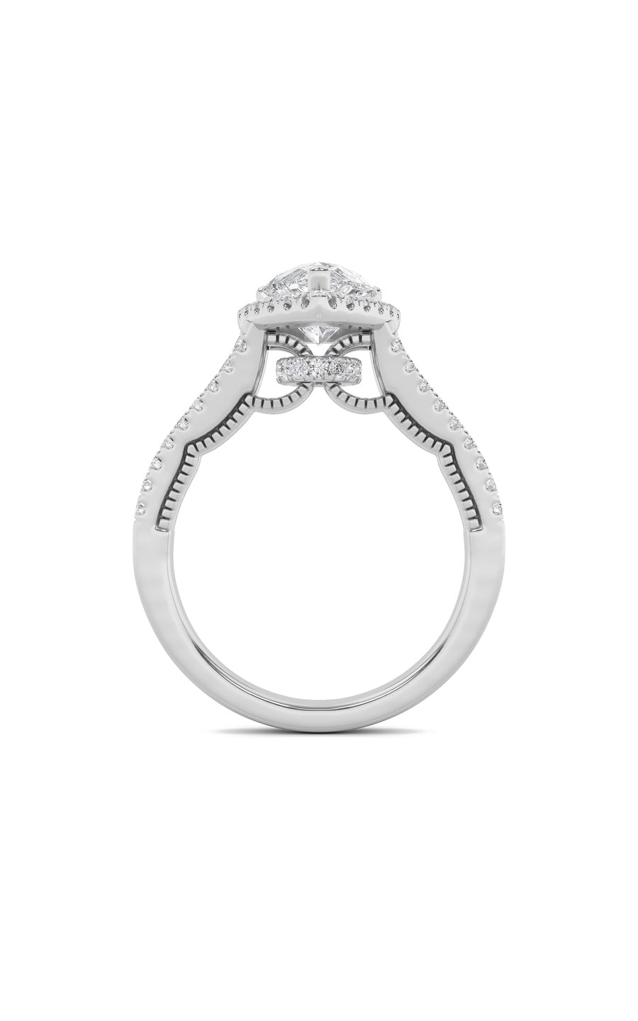 2Cttw Pear Shaped Lab Grown Diamond (F/VS) Split Shank Accented Ring in 14K Gold