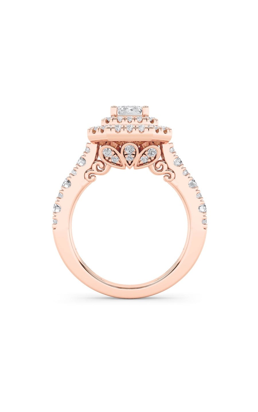 2Cttw Emerald Shaped Lab Grown Diamond (F/VS) Double Halo Engagement Ring in 14K Gold