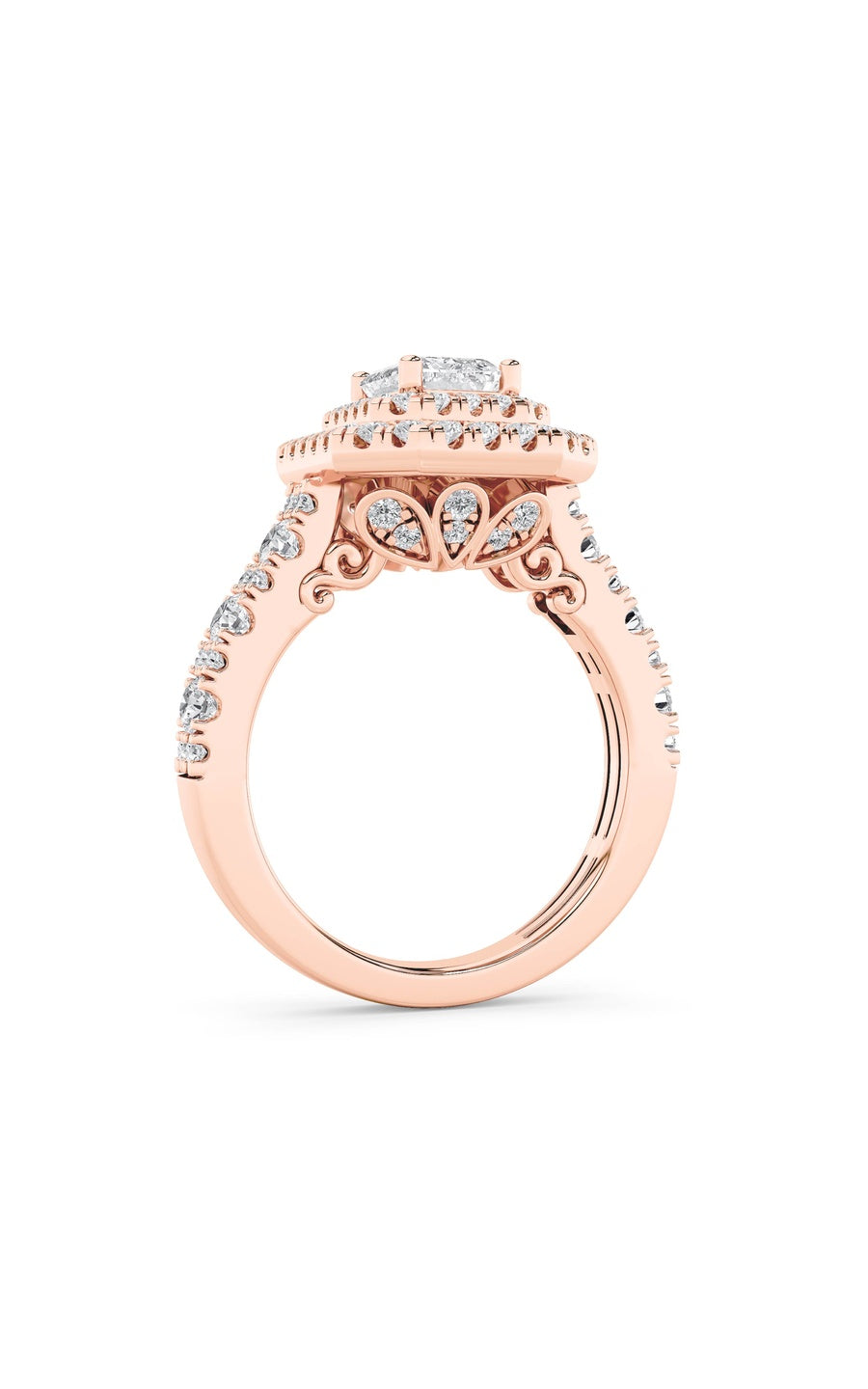 2Cttw Emerald Shaped Lab Grown Diamond (F/VS) Double Halo Engagement Ring in 14K Gold