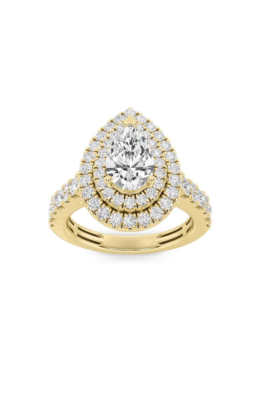 2Cttw Pear Shaped Lab Grown Diamond (F/VS) DoubleHalo Engagement Ring in 14K Gold