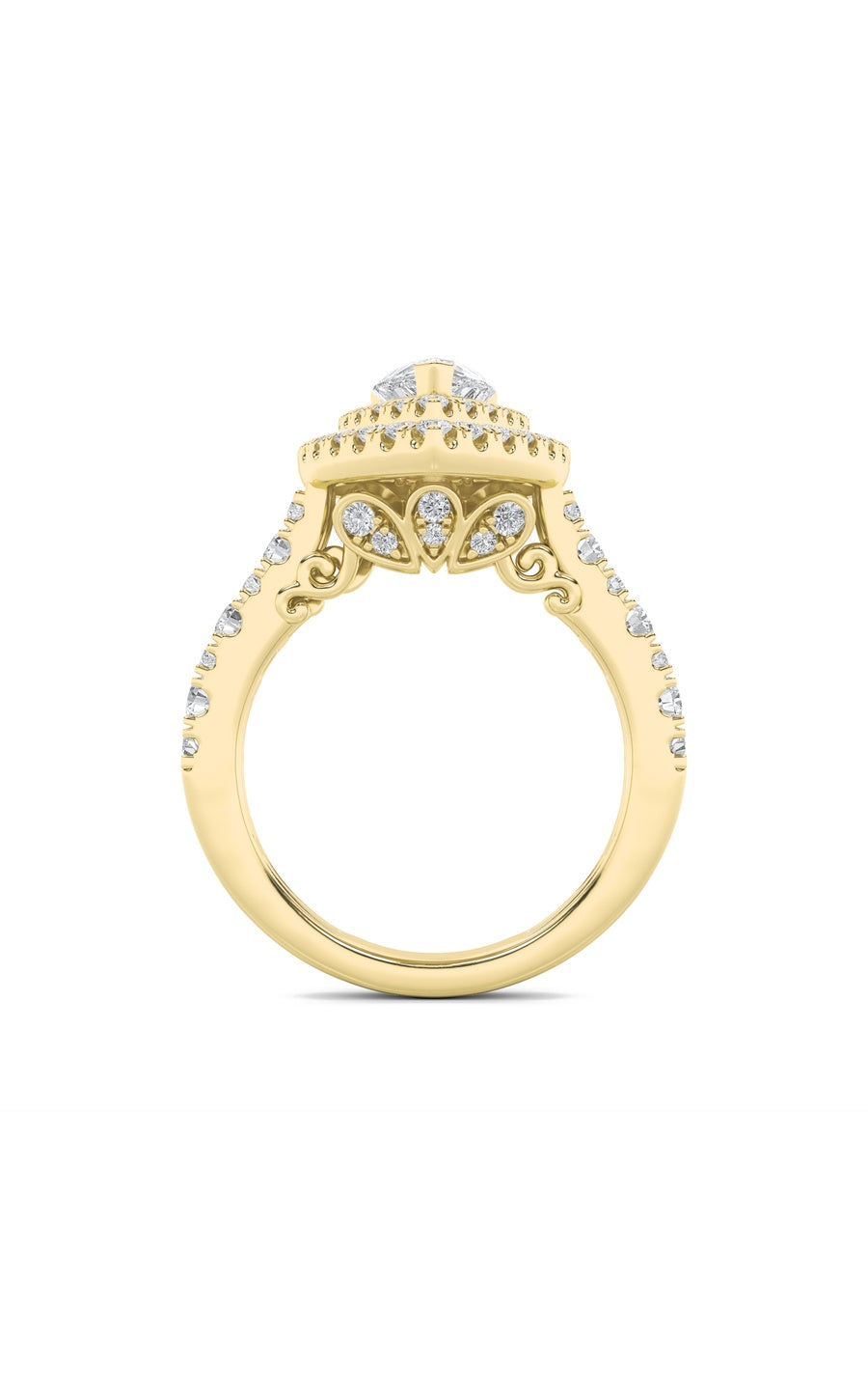 2Cttw Pear Shaped Lab Grown Diamond (F/VS) DoubleHalo Engagement Ring in 14K Gold