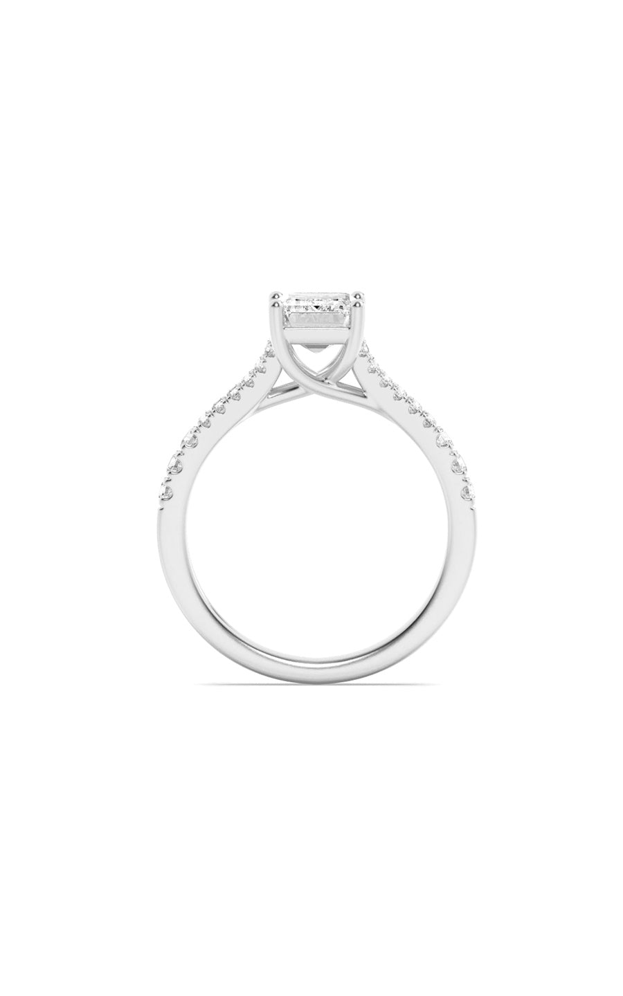 2Cttw Emerald Shaped Lab Grown Diamond (F/VS) Split Shank Trellis Engagement Ring in 14K Gold