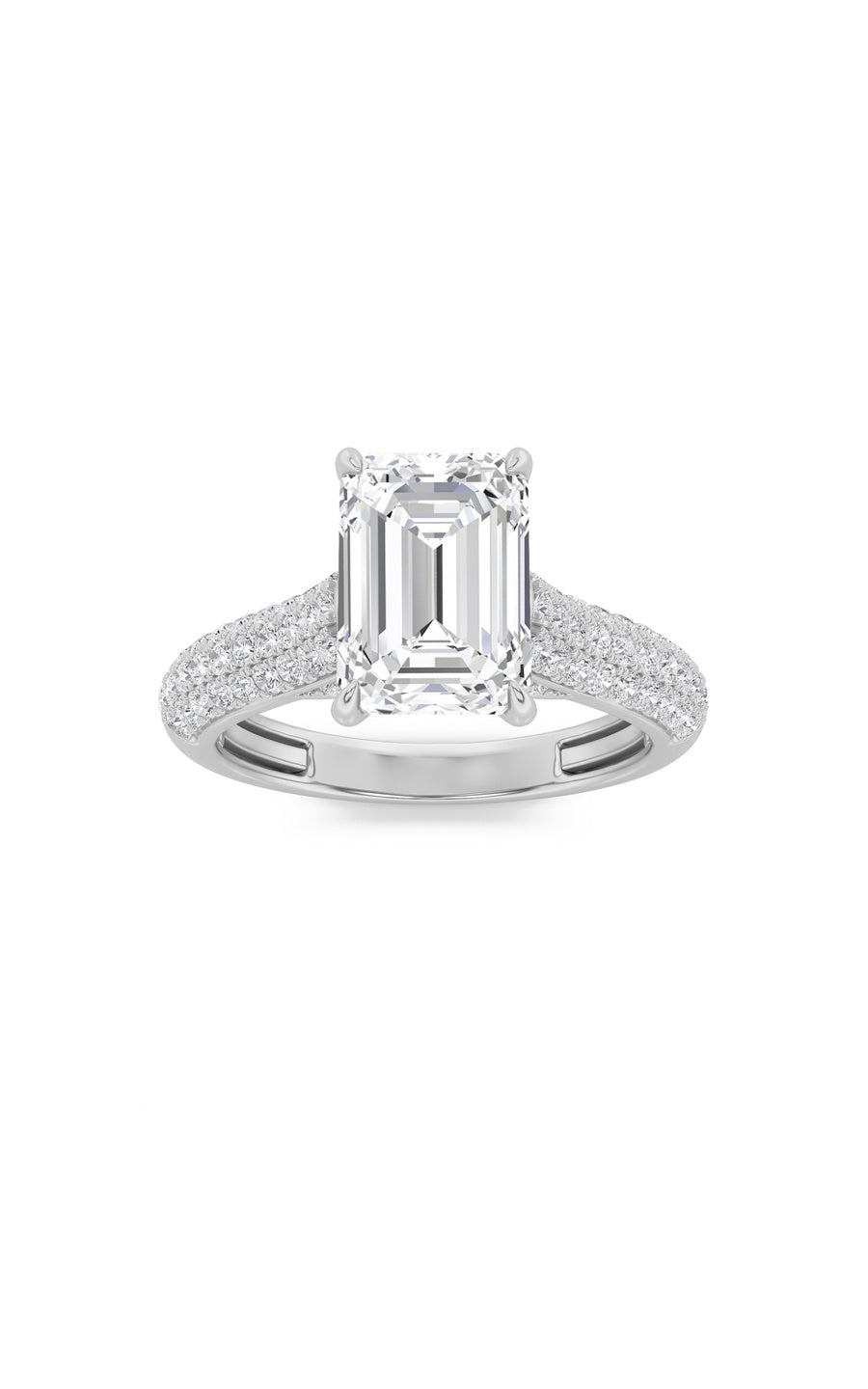 1.5Cttw Emerald Shaped Lab Grown Diamond (F/VS) Hidden Halo Accented Engagement Ring in 14K Gold