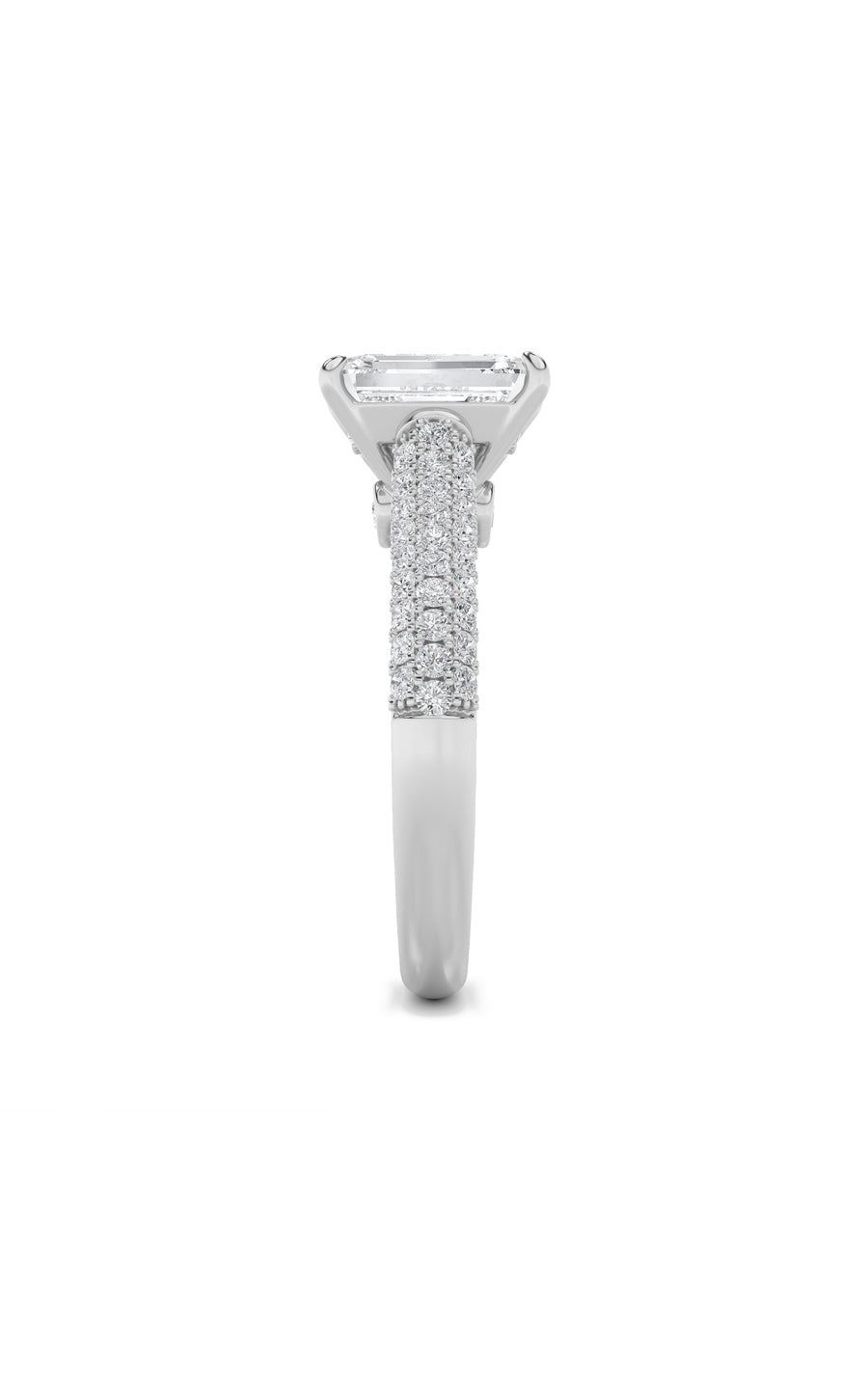 1.5Cttw Emerald Shaped Lab Grown Diamond (F/VS) Hidden Halo Accented Engagement Ring in 14K Gold