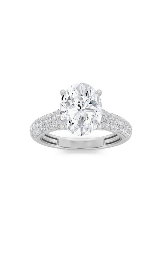 1.5Cttw Oval Shaped Lab Grown Diamond (F/VS) Hidden Halo Accented Engagement Ring in 14K Gold