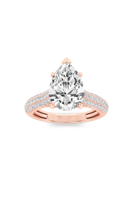 1.5Cttw Pear Shaped Lab Grown Diamond (F/VS) Hidden Halo Accented Engagement Ring in 14K Gold
