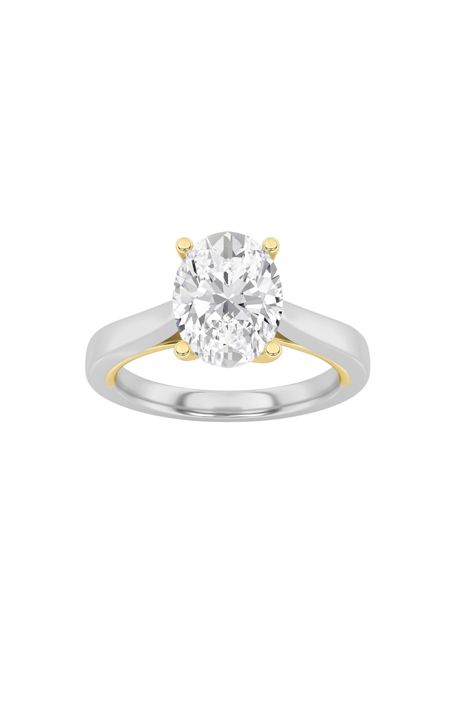 1Cttw Oval Shaped Lab Grown Diamond (F/VS) Two Tone Twisted Basket Cathedral Shank Solitaire Ring in14K Gold