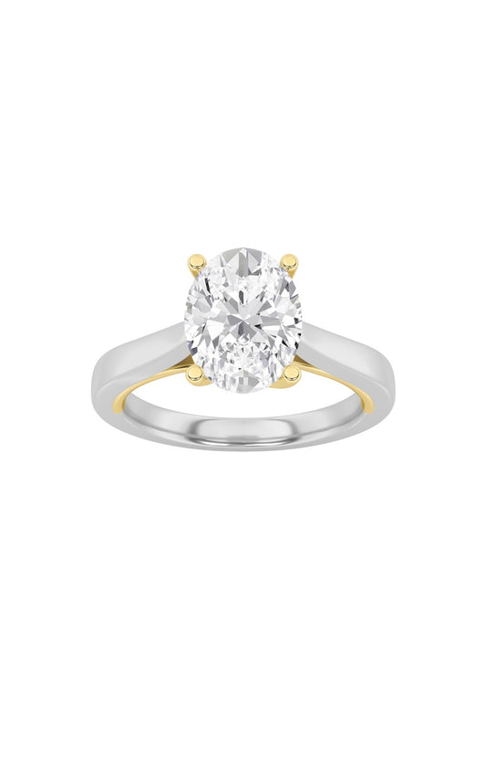 1Cttw Oval Shaped Lab Grown Diamond (F/VS) Two Tone Twisted Basket Cathedral Shank Solitaire Ring in14K Gold