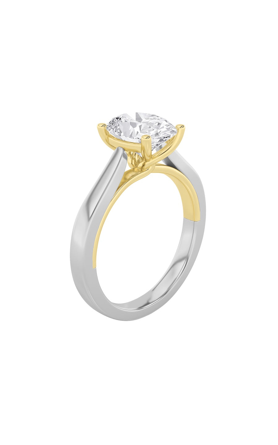 1Cttw Oval Shaped Lab Grown Diamond (F/VS) Two Tone Twisted Basket Cathedral Shank Solitaire Ring in14K Gold