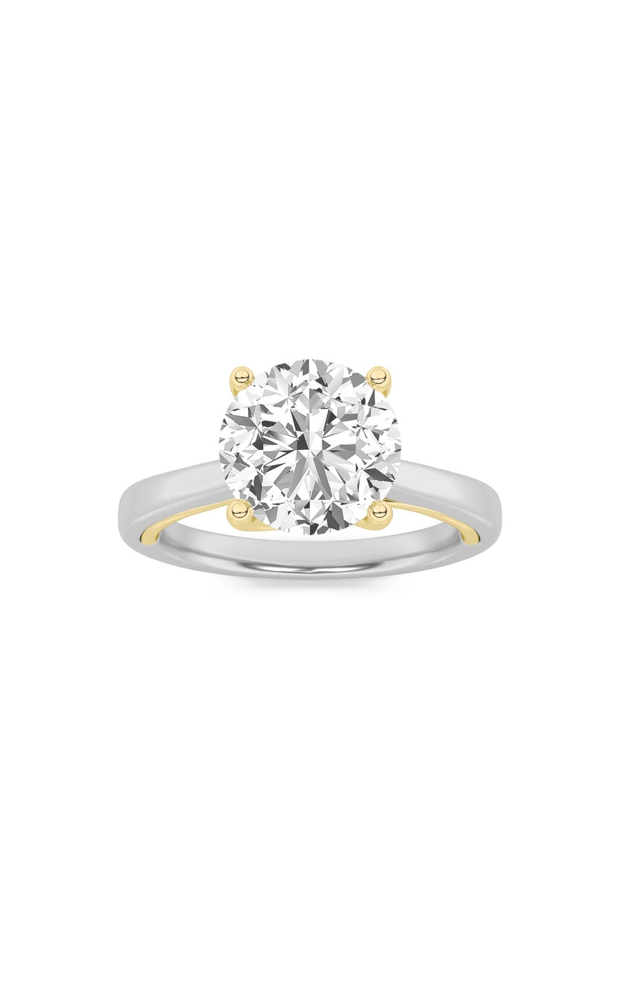2Cttw Round Shaped Lab Grown Diamond (F/VS) Two Tone Twisted Basket Cathedral Shank Solitaire Ring in 14K Gold