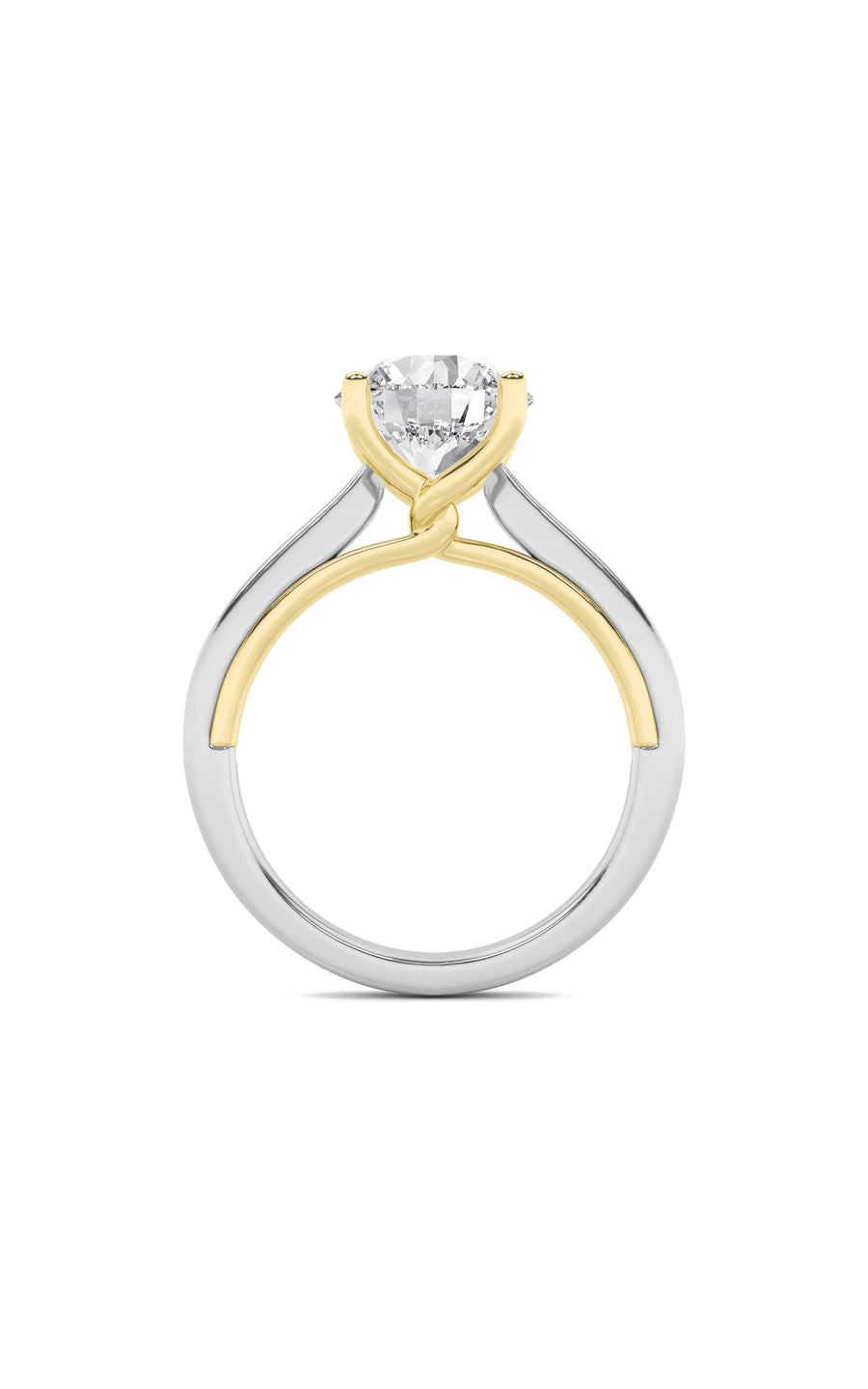 2Cttw Round Shaped Lab Grown Diamond (F/VS) Two Tone Twisted Basket Cathedral Shank Solitaire Ring in 14K Gold