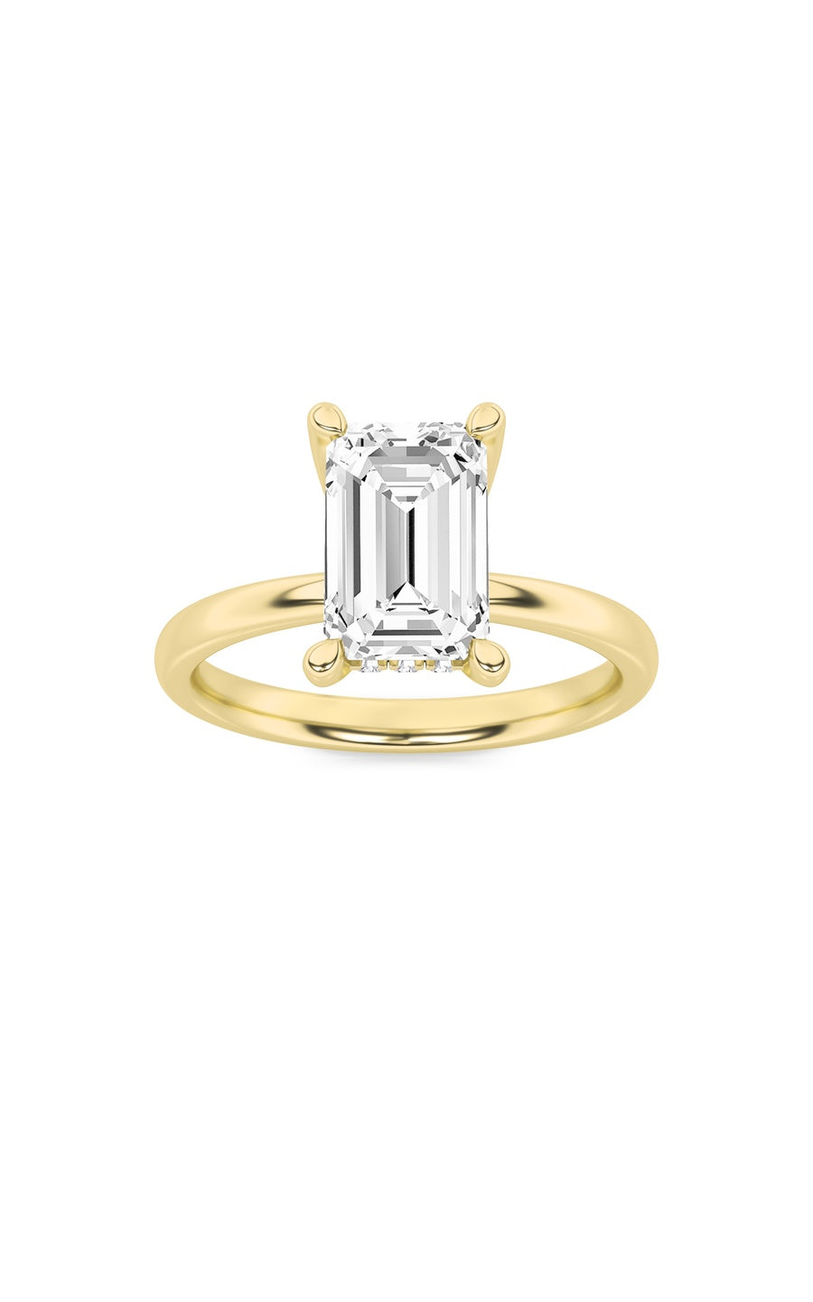 2Cttw Emerald Shaped Lab Grown Diamond (F/VS) Hidden Halo Petite Shank Ring in 14K Gold