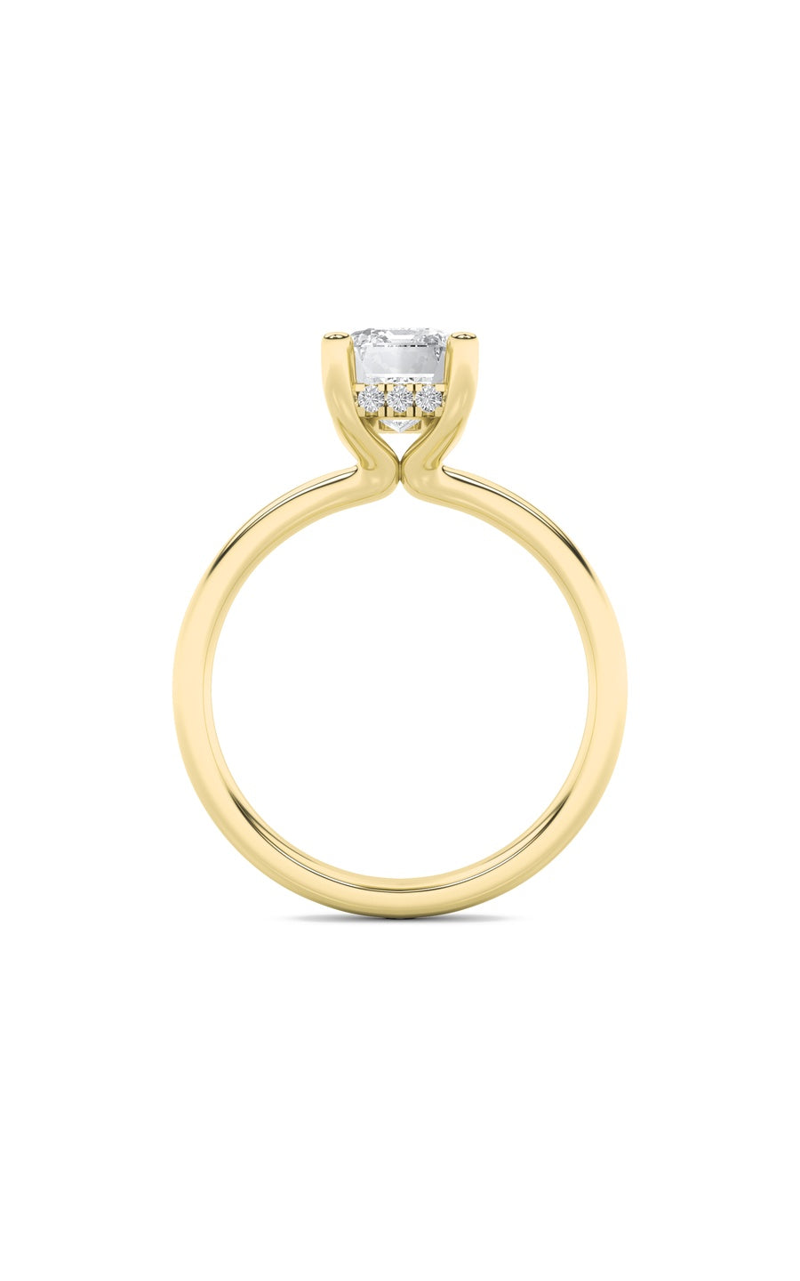 2Cttw Emerald Shaped Lab Grown Diamond (F/VS) Hidden Halo Petite Shank Ring in 14K Gold